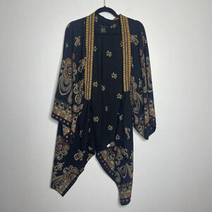 Honey Punch Boho Black All Over Paisley Floral Long Flowing Sleeves Kimono S/M